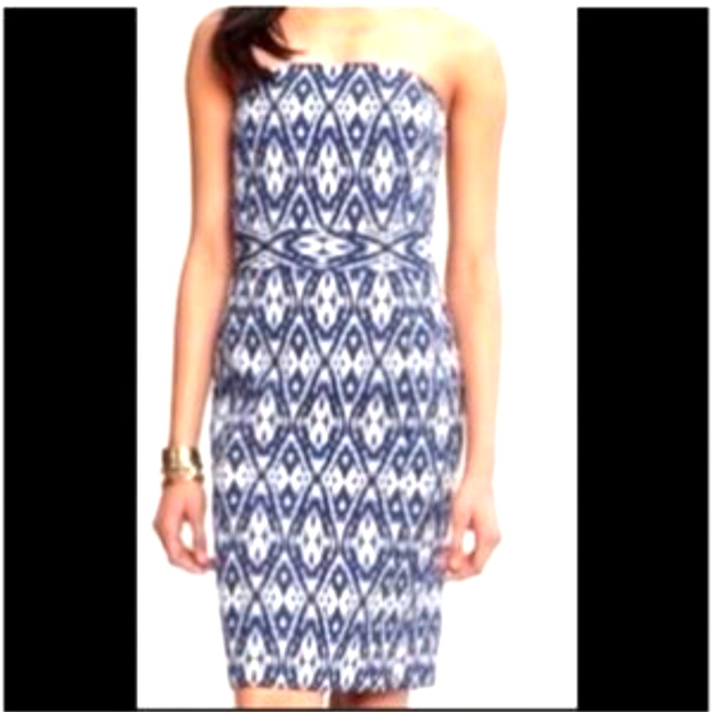 Banana Republic Halter Strapless Dress Blue Cream Pattern 14
